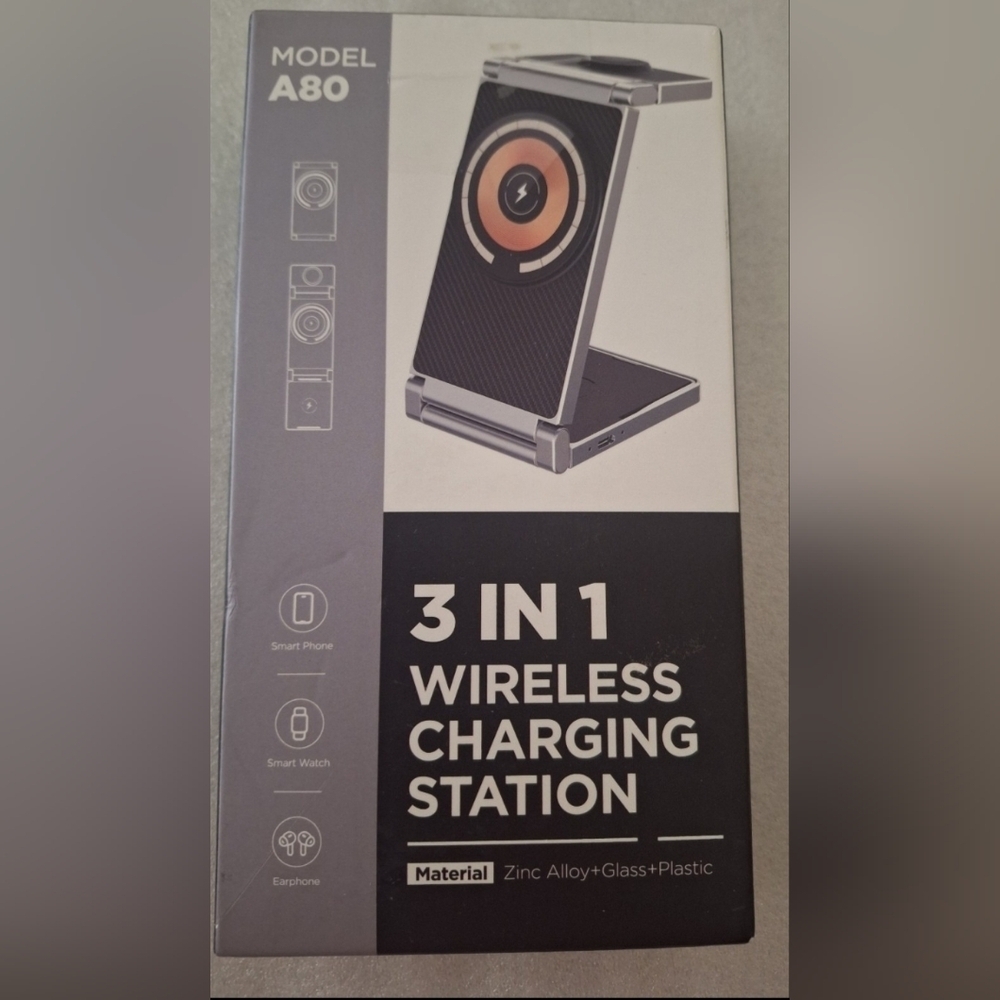 Magnetic Charging 3 in 1 Foldable Zinc Alloy Wireless Stand A80 - Black